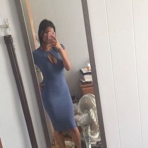 Blue Bodycon Keyhole Midi Dress